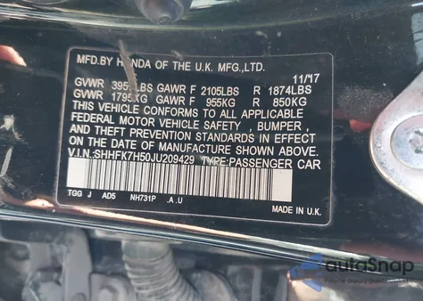 2018 Honda Civic Ex from USA, damaged, VIN SHHFK7H50JU209429